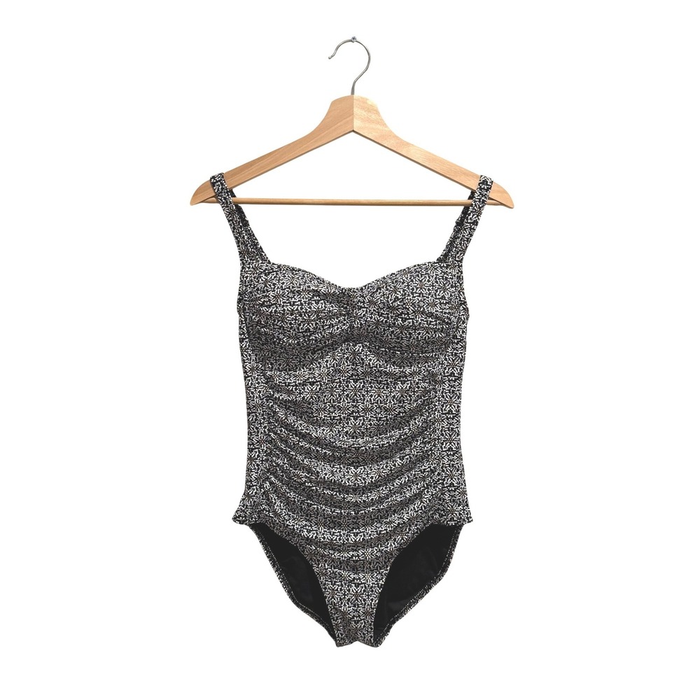 Niptuck Swim Womens Black White Floral Ruched One‎ Piece Swimsuit Size 6